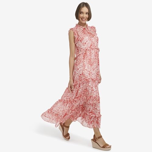 Image of Tommy Hilfiger Women's Sleeveless Keyhole Printed Chiffon Dress