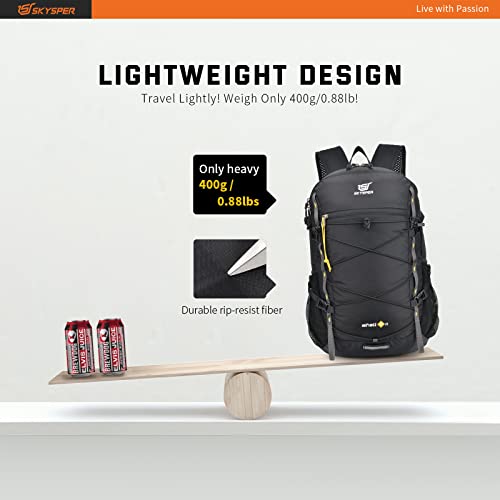 SKYSPER Foldable Hiking Backpack 30L Lightweight Travel Rucksack Packable Daypack Carry-on Backpack for Women Men(Black) - Image 2