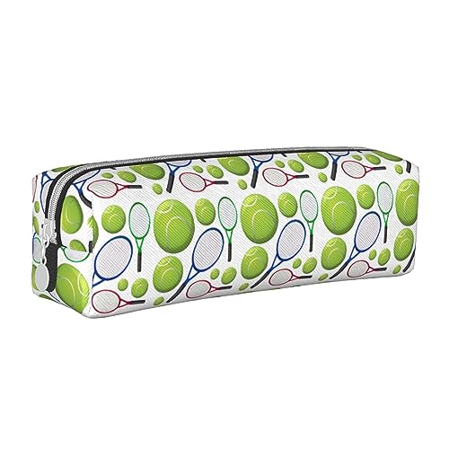 Atasc Astuccio in pelle con racchette da tennis e palline da tennis con cerniera metallica, astuccio per penne, astuccio da viaggio per trucchi, grande capacità, per ragazze, ragazzi, donne, uomini,