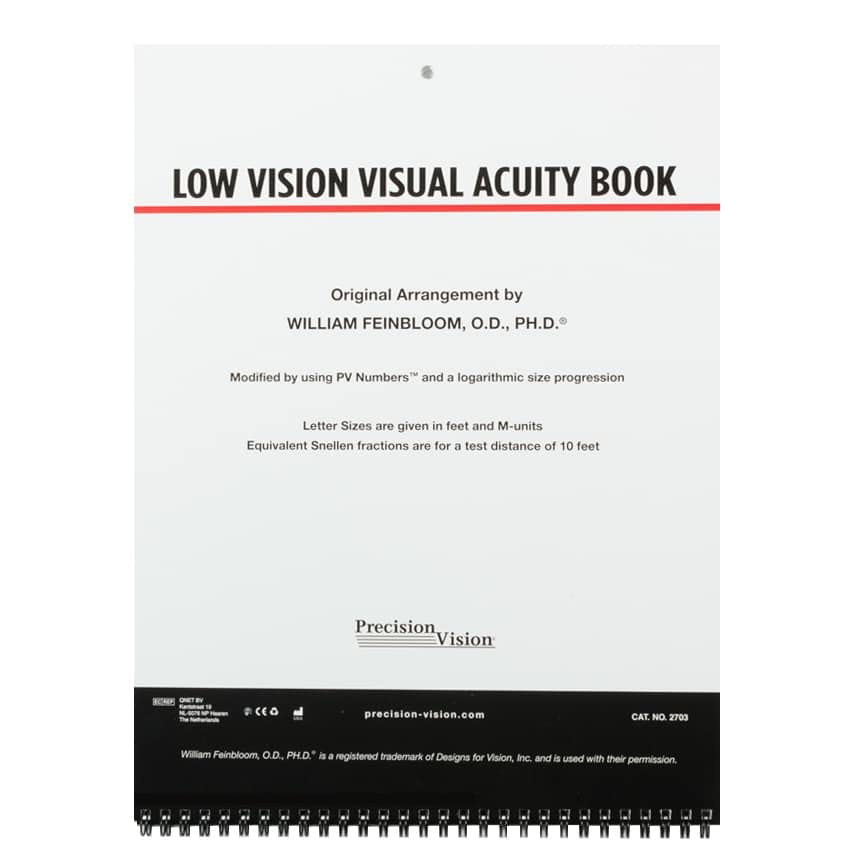 Precision VisionLow Visual Acuity Book Utilizing PV Number, Testing at 3 Meters (10 Feet), Feinbloom Chart