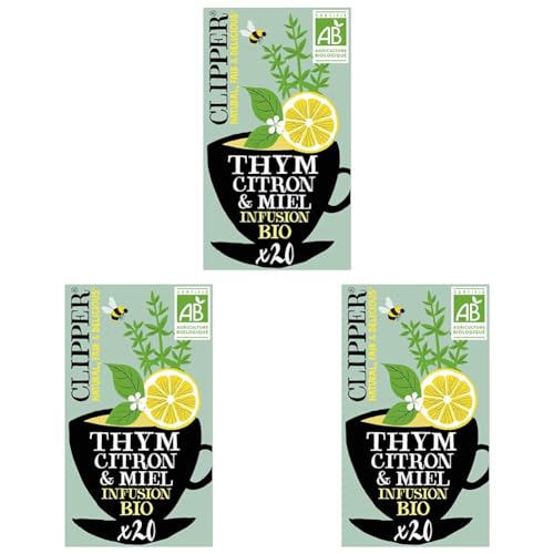 Clipper Natural, Fair and Delicious, Infusion Thym saveur Citron et miel bio, 20 sachets 32 gr (Lot de 3)