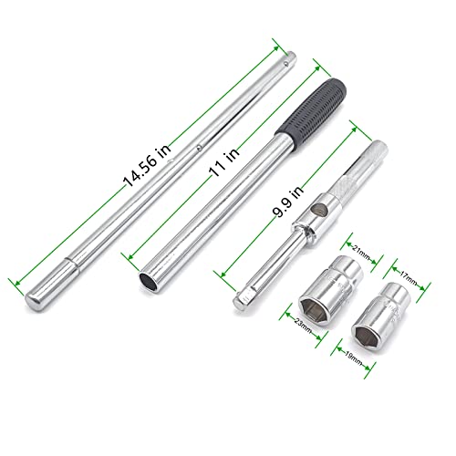 Holakit 23" Heavy Duty Universal Extended Lug Wrench, 4 Way Lug Nut Wrench With 17/19/21/23Mm Sockets, Folding Type Tire Iron Remover, Tire Change Kit, Wheel Wrench, Telescopic & Detachable Design #TOP2