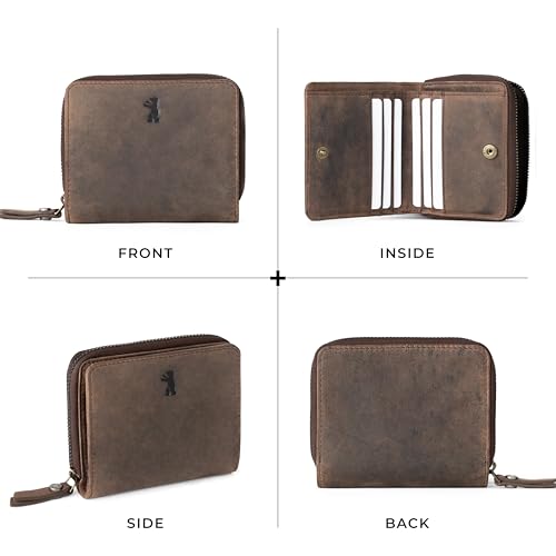 BERLINER BAGS Vintage Genuine Leather Small Wallet for Women Sara, Card Holder, Mini Bifold Wallet for Cash, RFID Blocking, with Zipped Coin Pocket - Brown 6