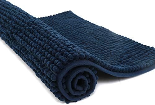 Pincy Chenille Non-slip Bath Mat - 40 x 60 cm Shaggy Microfiber Bathroom Mat - Fast Water Absorbent, Machine-washable Durable Floor Rug, Perfect for Tub, Bathroom, Room (Black)
