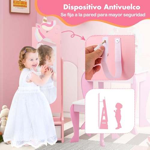 Espejo joyero de cuerpo entero rosa regalo de unicornio para niñas 3