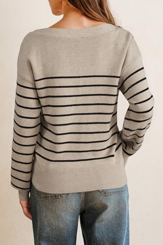 Arach&Cloz Women's Wool Blend Striped Boat Neck Fall Dressy Casual Sweater Tops 20254