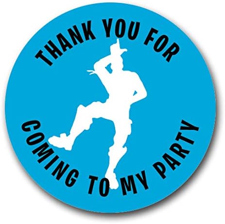 40mm Fort Battle Game Dancer "Thank You For Coming To My Party" Round Stickers for Party Bags & Sweet Cones - Floss, Dab, Take the L, Ride the Pony (24 x Stickers)