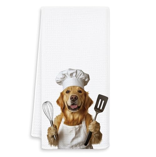 OSLYSOF Funny Golden Retriever Chef Dog Kitchen Towels, Gifts for