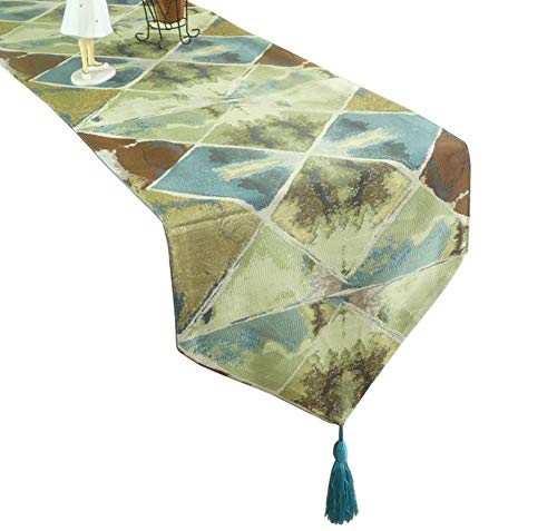 Flash Deals - 60% OFF LivebyCare Multi-Size Geometric Spliced Patch Fall Table Runners with Tassels Retro Style Table Runner for Table Decoration 72 Inches for Dining Table Dresser Shoebox, Blue