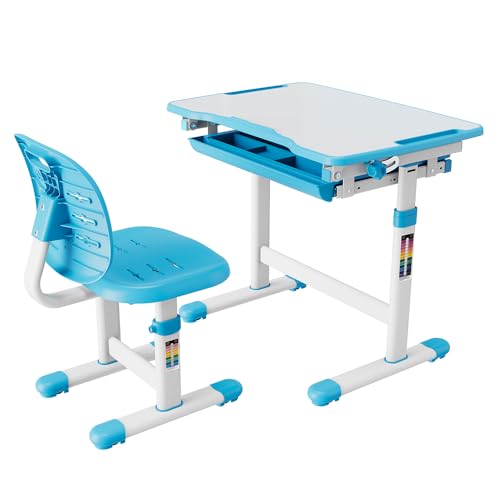 Mesa e Cadeira Infantil Didática Regulável para Estudos Desenho B201S Azul