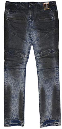 WT02 Men's Premium Washed Moto Biker Denim Pants
