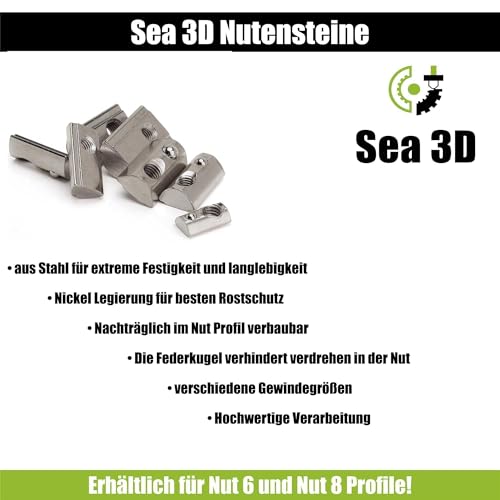 50 Stück M5 Nutenstein Nut 8 für 3030 Alu Profil 8mm mit Zentrierung Federkugel