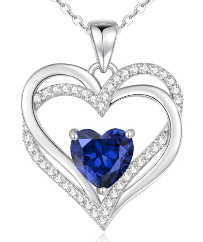 CDE Necklaces for Women 925 Sterling Silver, Jewelry Birthstone Heart Pendant Necklace Anniversary Birthday Christmas Jewellery Gifts for Women Mum Girls Her Sister