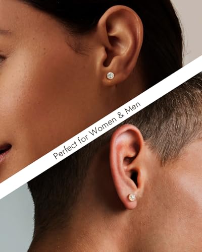 Moissanite Stud Earrings for Women Men, 1ct Halo 18K White Gold Plated 925 Sterling Silver Lab Created Moissanite Diamond Hypoallergenic Studs Trendy Jewelry Christmas Birthday Love Gifts for Her Him3