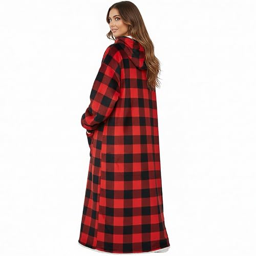 Nvatorfox 5FT Oversized Wearable Blanket Hoodie Flannel Sherpa Fleece Warm Cozy Christmas Wrap Throw Gifts for Adult (Black Red) - image 6