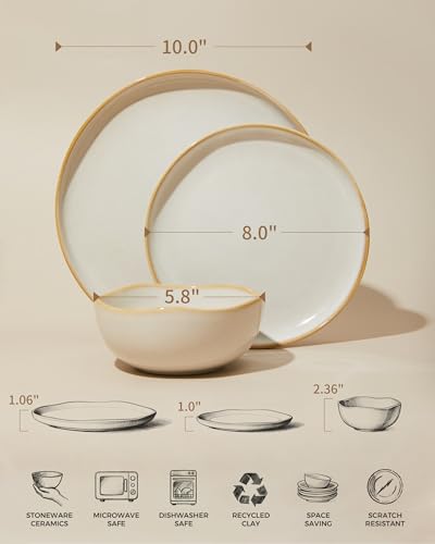 Image of Large Holiday Dinnerware Sets for 8, Ceramic Plates and Bowls Set, Kitchen Dish Set, Microwave & Dishwasher Safe Dishware, Perfect for Christmas & Thanksgiving, Yellow White