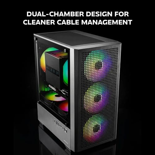 Mars Gaming MCVECTOR, Gabinete Mini tower para PC Gaming Micro-ATX y Mini-ITX, 4x 120mm ARGB FDB Fans, Vidrio Templado, Panel Mesh Frontal, Cámara Dual, Soporta Refrigeración Líquida 120mm, USB-C, Negro miniatura 3