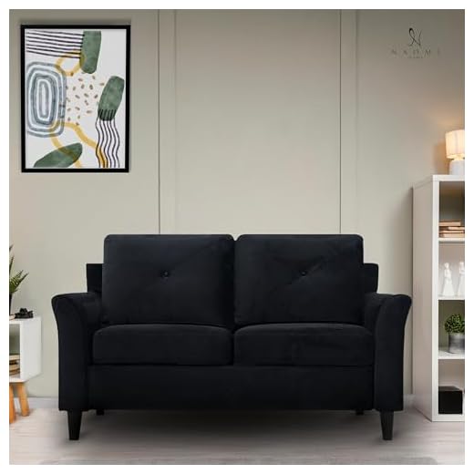 Raelynn Button Tufted Loveseat Affordable Black Loveseat for Budget-Conscious Buyers Microfiber Couch for Small Spaces Durable Sturdy Living Room Furniture Tool-Free Assembly and Easy Maintenance