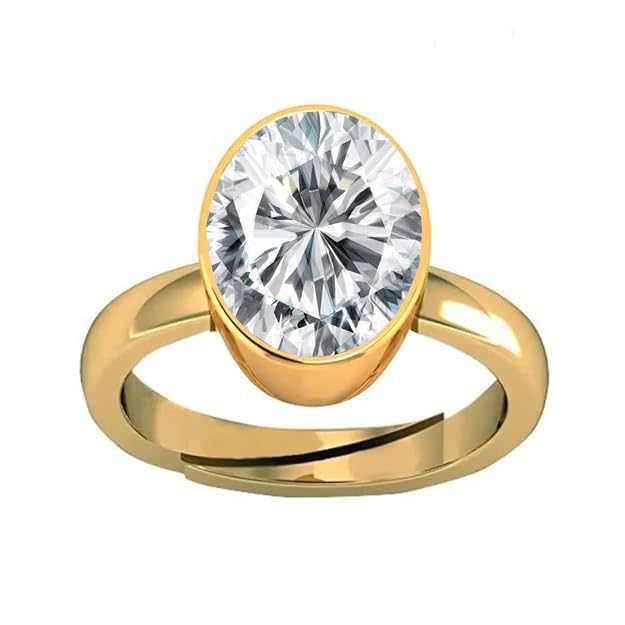 9.25 Ratti 8.00 Carat Natural White Zircon Stone Gold Plated Adjustable Astrological/Purpose Ring for Men and Women AA+ Quality by Lab Certified-image-18