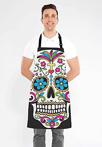 Lefolen Funny Apron For Women And Men,Sugar Skull Adjustable Kitchen Chef Apron For Cooking Baking - Cute Birthday, Anniversary, Mother's Day Apron Gifts For Mom Wife Girlfriend Aunt Grandma #TOP3