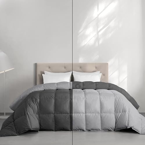 Image of Restful Sleep Reversible All Weather Comforter King Size - Dohar /Rajai /Blanket /Duvet -250 GSM Quilt Soft Microfiber Fill King Size (92 inchX106 inch) - Dark Grey /Silver Grey Color