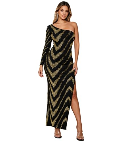 Image of PORRCEY Women's Sexy Rhinestone Mesh See Through Party Night Prom Dress