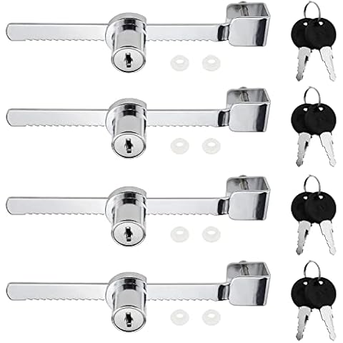 Graplan 4 Stück Zahnstangenschloss Schiebetür Briefkastenschloss Sliding Glass Door Ratchet Lock Terrarium Schloss für Schiebetüren Glas Schiebe Tür Terrarium Schiebe mit 4 Schlüssel Cover
