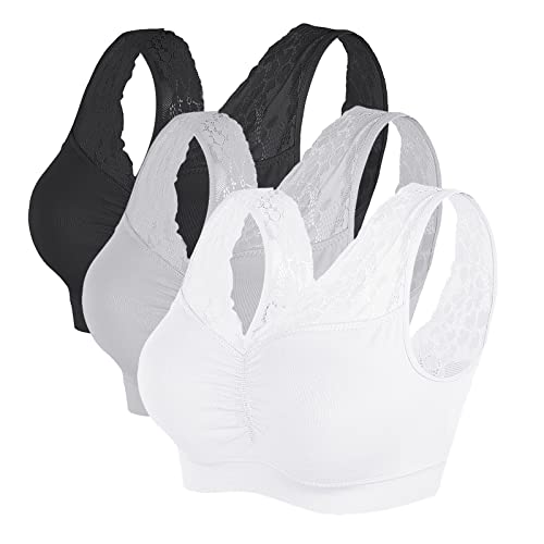 Vertvie Damen 1/2/3/4 Packs Ohne Buegel Sports BH Push up Yoga Bra Stretch Elastizität Bustier Atmungsaktiv Lauf Joggen Yoga Bra Oberteiles Tops Schwarz+Weiß+Grau,XL