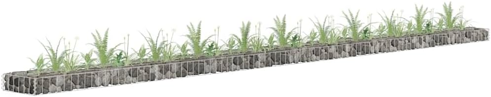 Galvanized Steel Gabion Raised Bed for Outdoor Garden Planting, Rustic Industrial Planter Box with Durable Construction Silver, 177.2 x 11.8 x 3.9 in