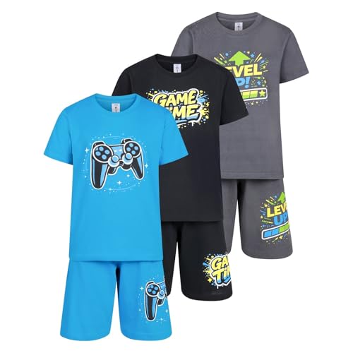North East Boys 3 Pack Short Pyjamas Gamer Themed Nightwear Gaming PJ Sets 9 to 16 Years (Gamer 3PK 11-12)