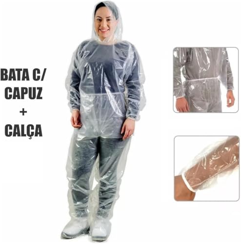 ST Varais de Alumínio - Capa de Chuva Transparente com Capuz Calça e Bota - 0,12mm