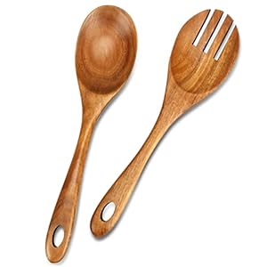 Wooden Salad Tongs Mixing Spoon Wood Salad Servers Serving Utensils 10″ Salad Fork and Spoon Kitchen Salad Serving Spoons