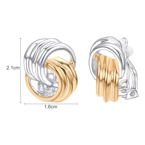 Image of Yoursfs Gold Textured Knot Clip On Earrings for Women Non Pierced Earring 18K Gold Plated Double Half Hoop Earrings Trendy Jewelry