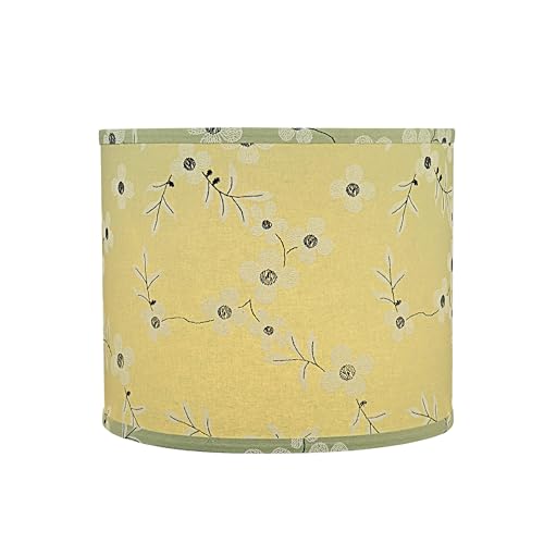 Image of Aspen Creative 31102 Transitional Drum (Cylinder) Shaped Spider Construction Lamp Shade in Tea Green with White Flowers Print Fabric, 12 inch Wide (12 inch x 12 inch x 10 inch)