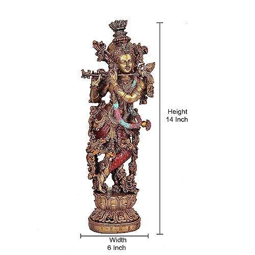 Image of Amazon Brand - Umi Large Slim Krishna Playing Flute Showpiece for Home Decoration Multicolour in Resin, Height 14 inch