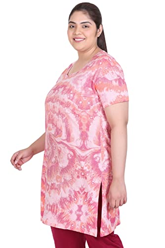 Image of RYSH Women's All-Over Printed Cotton Plus Size Longline T-Shirt with Pockets