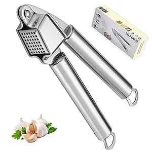 Garlic Press Stainless Steel, Rust Proof Garlic Mincer For Extracts More Garlic Paste Per Clove- Professional Grade, Easy Clean, Dishwasher Safe