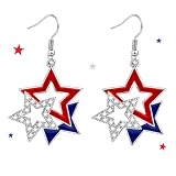 4th of July Accessories, Red White Blue Patriotic Star Dangle American Flag Earrings, Matching 4th of July Outfits for Women, 250th Anniversary USA Independence Day Gifts