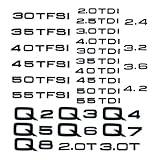RJXIUETN Black Silver Letters Q2 Q3 Q4 Q5 Q6 Q7 Q8 30 35 40 45 50 55 TDI TFSI 2.0T Emblem Fit for Audi Car Fender Trunk Rear Logo Sticker(Glossy Black,2.0T)