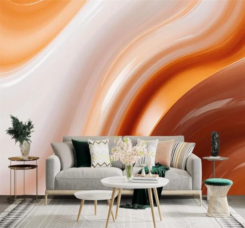 XLMING Abstracto Naranja Y Blanco Arte De Olas Minimalista Textura De Mármol 3D Papel Pintado Pared Premium Textura Seda Estudio Comedor Vinilos Dormitorio Sofás TV Cocina-350cm×256cm
