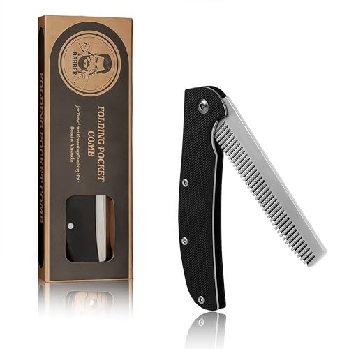 Folding Pocket Comb for Men - Stainless Steel Travel Hair & Beard Styling Tool Compact 180 Rotating Design Smooth Rounded Teeth Portable Grooming Comb