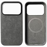 アルカンターラ iPhone 17 Pro Max 対応 ケース イタリア製ハンドメイドの超薄型ソフトラグジュアリーな手触り[Magsafe対応] 高級 おしゃれ かっこいい 触感よく 滑り止め 汚れ防止 耐衝撃 肌触り良い 軽量 薄型 滑り止め通気性ケース メタルボタン 柔らかく、耐久性があり、汚れに強いスエード仕上げ (グレー, iPhone 17 Pro Max)