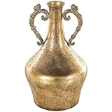 Deco 79 Metal Decorative Vase Weathered Vintage Amphora Centerpiece Vase with Ornate Scroll Handles, Flower Vase for Home Decoration 7' x 7' x 12', Gold