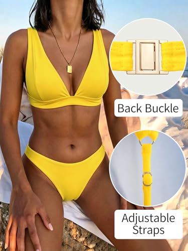 Image of Bathing Suits for Women Deep V Neck Sexy Two Piece Bikini Sets for Women Thong Halter Cheeky Swimsuit