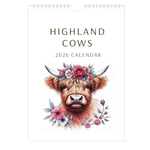 Highland Cows 2026 Wall Calendar A4 Size Made in Britain Countryside Watercolour Art