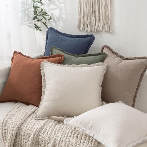 Image of MIULEE Linen Fringe Decorative Fall Lumbar Throw Pillow Covers Dune 12x20