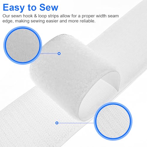 Bewudy 2Inch Wide Sew On Hook and Loop Strips, 6 Ft Nylon Strips Fabric Fastener Interlocking Tape Industrial Strength, Heavy Duty Strips Hook and Loop Tape for Clothing Sewing DIY Projects(White) - Image 2