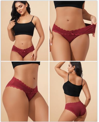 LEVAO Womens Underwear Cotton Cheeky Bikini Panties for Women Lace Stretch Hipster Ladies Briefs Multipack S-XXL