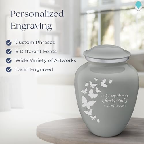 Image of Geturns - Adult Custom Butterfly Cremation Urns for Human Ashes I Slate Grey Large Funeral Urn for Female and Male I 200 lbs