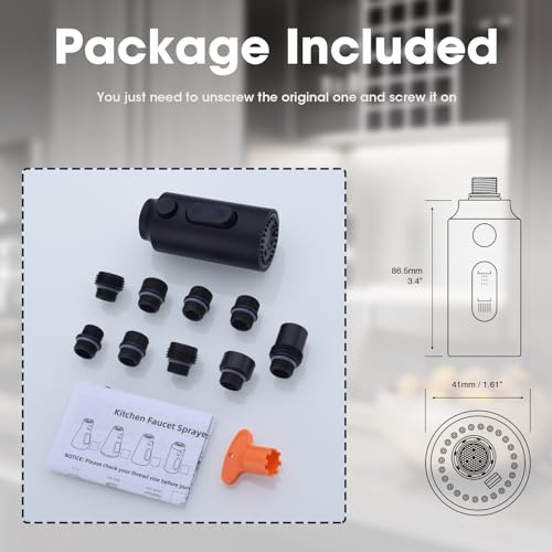 Kitchen Faucet Head Replacement,3-Function Kitchen Sink Spary Head Nozzle Pull Down Spray Head for Faucet with 9 Adapters,Matte Black